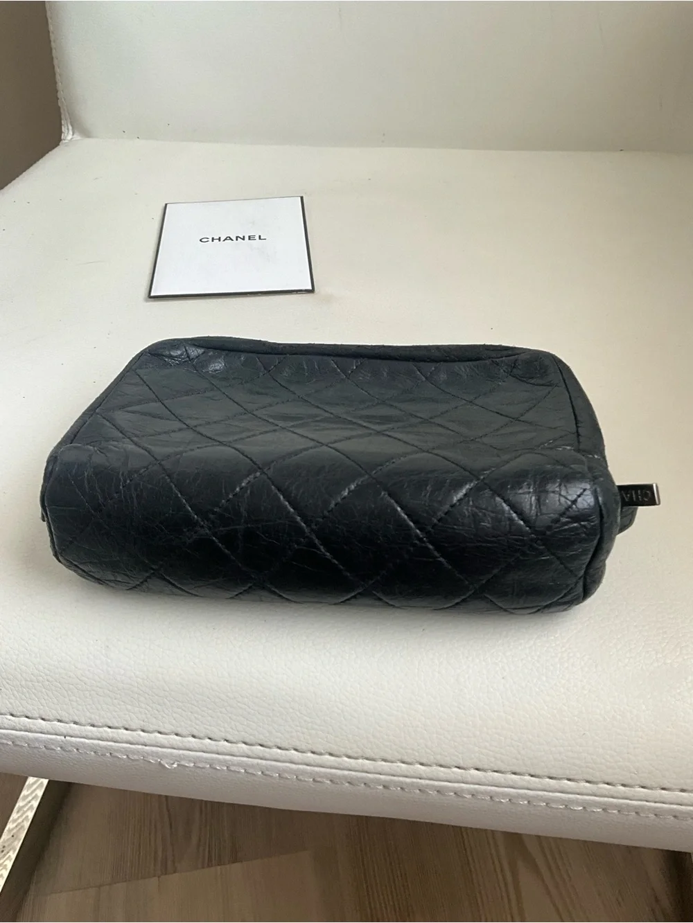 CHANEL Aged Calfskin Quilted Cambon Cosmetic Case Black